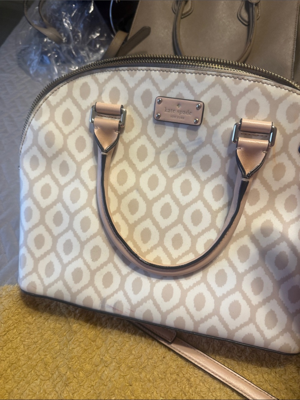 kate spade Pale Pink and Cream Patterned Dome Satchel - Picture 2 of 3